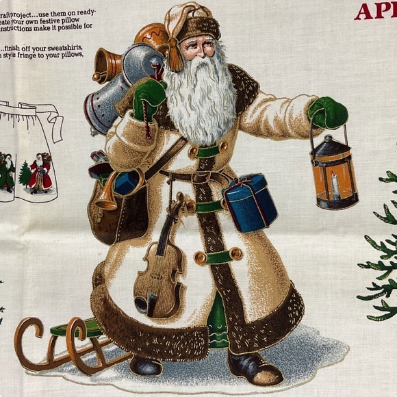 Vintage cotton Christmas fabric appliqués 4 Old World Santa Clauses - Picture 2 of 12